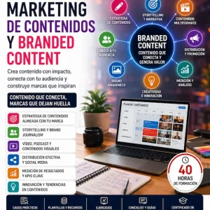 Curso de Marketing de Contenidos y Branded Content bonificado FUNDAE — estrategia editorial, blog SEO, vídeo y podcast